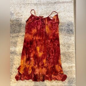 Bib Style Ruffled Orange and Red Tie Dye Dress